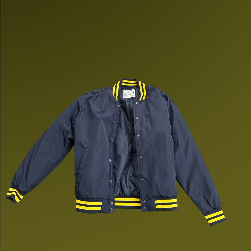 Ci Sono Dark Blue Bomber Jacket with Yellow Stripes